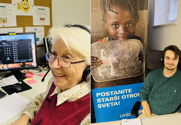 Medgeneracijsko sodelovanje v klicnem centru Unicef Slovenija.